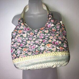 White & Floral Lace Bejeweled‎ Shoulder Bag Large NWOT